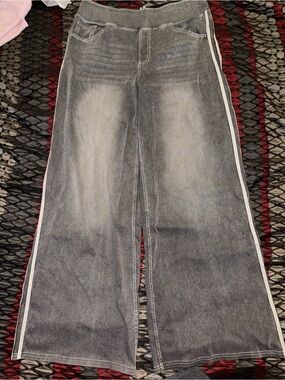 Halara Flex High Waisted Stripe Wide Leg Jeans grey